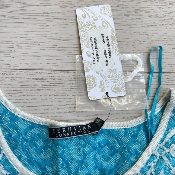 Peruvian Connection Blue White Woven Jacquard Pima Cotton Dress Bahia Sundress - Picture 7 of 15